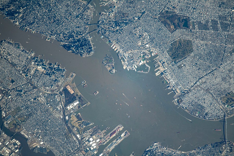An orbital view of New York City as well as parts of New Jersey