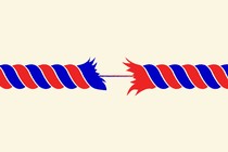 A red-and-blue rope that is fraying