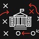 Illustration of the White House surrounded by X’s, O’s, and arrows