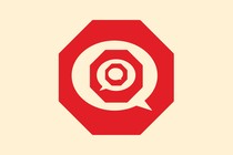 A recursive illustration in which a red stop sign features a speech bubble, which features a red stop sign, which features a speech bubble, etc.
