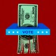A ballot box shredding a $100 bill