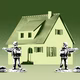 toy soldiers stationed in front of a house