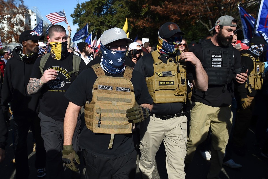 Proud Boys in tactical vests at a rally