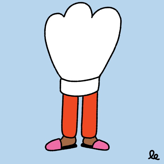 An animated figure with a chef's hat for a body