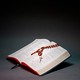 A photo illustration of a Bible with a rosary