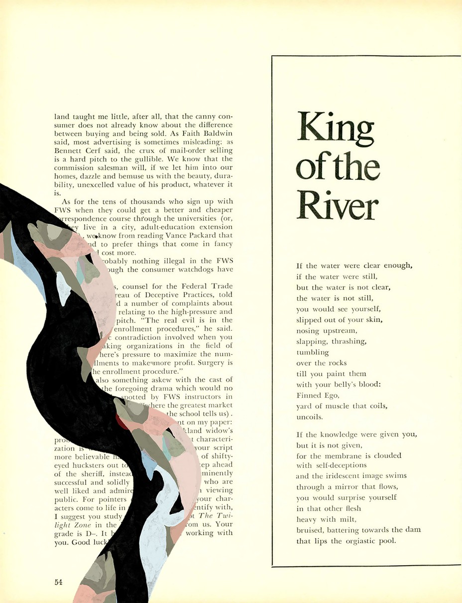 A pdf of the original magazine page, with a winding river of collaged black, pink and green paint blocks