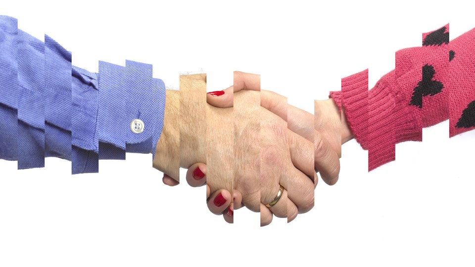 A dishonest handshake agreement between a man and woman