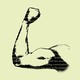 An arm flexing a bicep with words written in the shadows