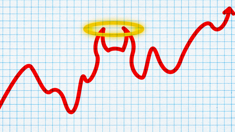 An illustration using a graph to show a demonic-angelic rise in prices