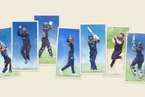 The U.S. men's cricket team illustrated in the style of old cricket sports cards