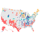 A map of the US with color-coded counties