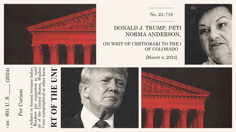 Collage showing pictures of Trump, Norma Anderson, and the Supreme Court building
