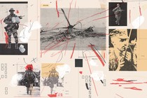 Illustration: collaged photos of soldiers and helicopter wreckage