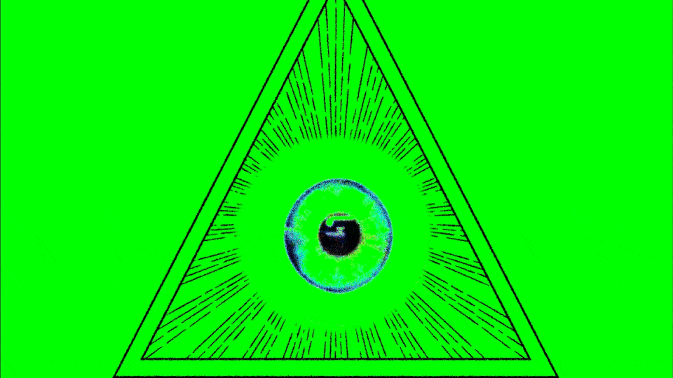 An animation of a revolving eyeball in a pyramid