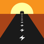 An illustration of a road with a dashed white line made of lightning bolts