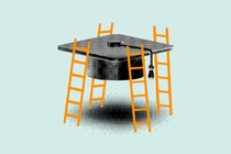 A graduation cap with ladders ascending to the top