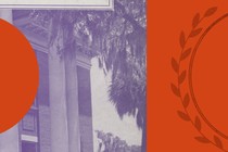 Collage of a college building and logo