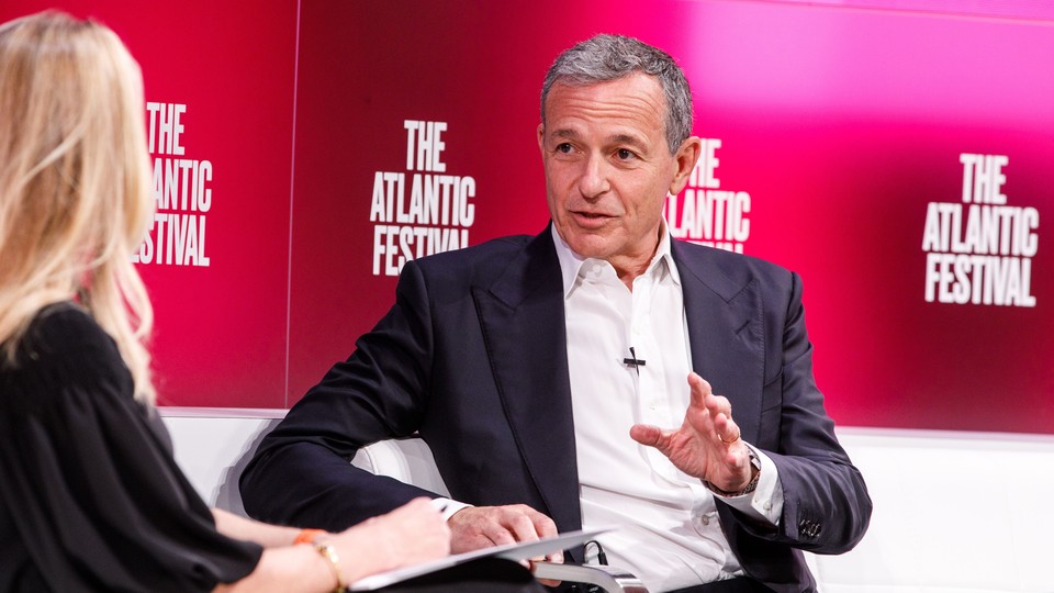 Disney Chairman and CEO Bob Iger talks with Laurene Powell Jobs onstage at The Atlantic Festival.