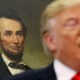 Donald Trump with Abraham Lincoln behind him.