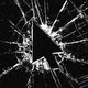 hole in shattered glass in the shape of a mouse cursor arrow