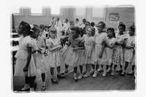 A black-and-white photo of a newly integrated classroom