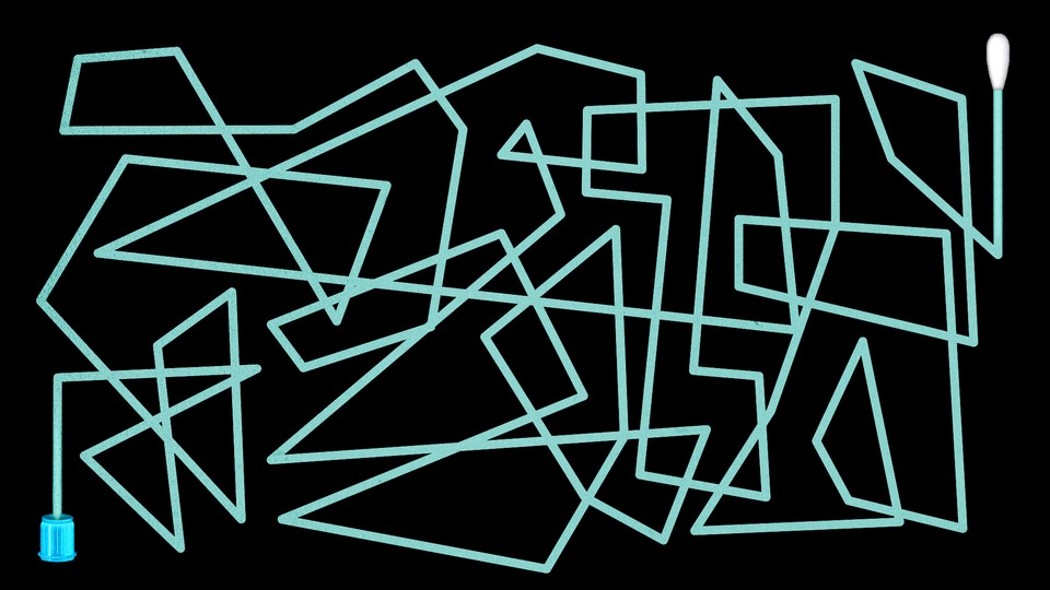 a testing swab creating a confusing maze