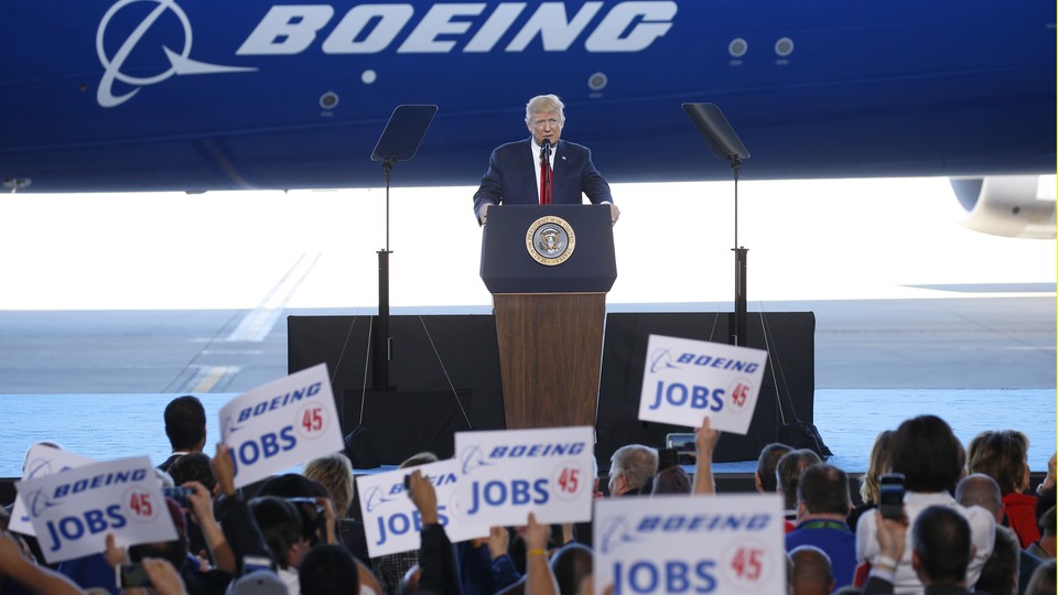U.S. President Donald Trump speaks at the debut of the Boeing South Carolina Boeing 787-10 Dreamliner in North Charleston, South Carolina, U.S., February 17, 2017.