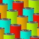 An illustration with a pattern of green, orange, and blue cans without labels