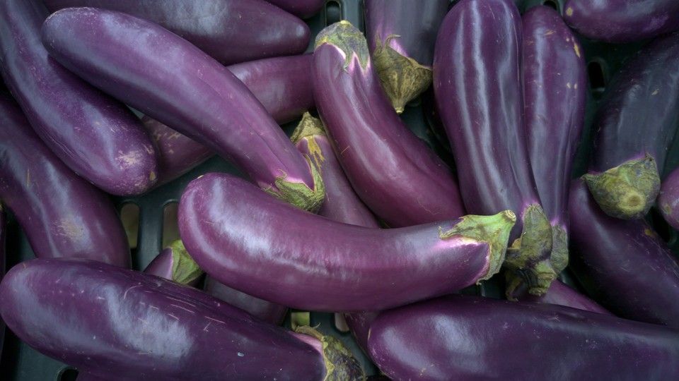 A pile of eggplants