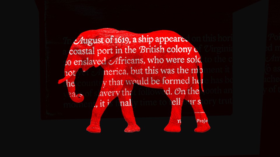 A red elephant with text from the 1619 project on top.