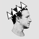 A photo-illustration of Mark Zuckerberg in profile wearing a crown of cursor arrows