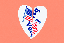 Illustration of broken-heart-shaped "I voted" sticker