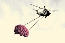 An illustration of a helicopter lifting a brain