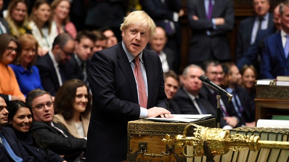 Boris Johnson delivers a speech in Parliament.