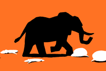 Illustration of an elephant stomping on thought bubbles