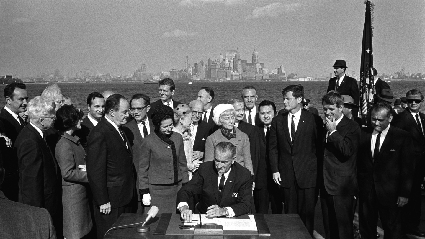 Lyndon B. Johnson signing the Immigration and Nationality Act of 1965