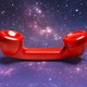 A red telephone receiver against a backdrop of stars and galaxies