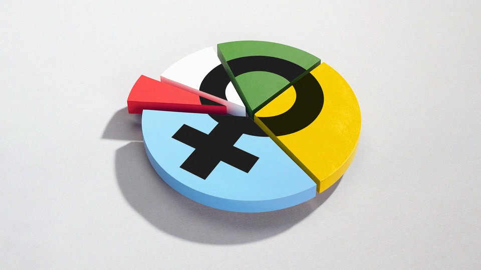 An illustration of a pie chart marked with a female gender symbol