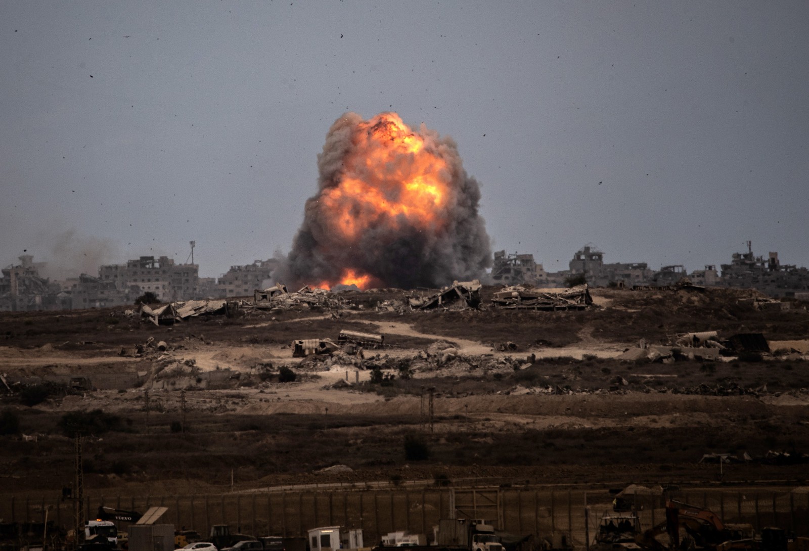 A distant explosion, following an Israeli airstrike, in Gaza.