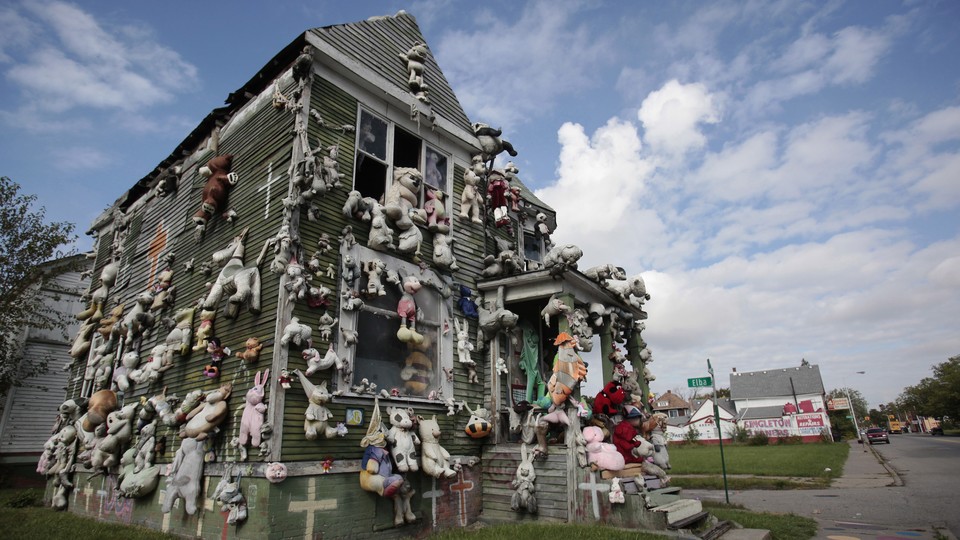 A house covered with stuffed animals