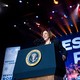 Vice President Kamala Harris speaks during a campaign event at the Hylton Performing Arts Center in Manassas, Virginia, on January 23, 2024.