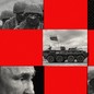 A composite photo-illustration with images of soldiers and Russian President Vladimir Putin
