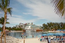 Two enormous cruise ships at the Perfect Day at CocoCay, a private island with many of the same amenities as the ship itself