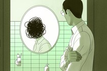 Man looking regret in the mirror