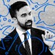 An illustration of Zohran Mamdani speaking with sketches of thought bubbles.