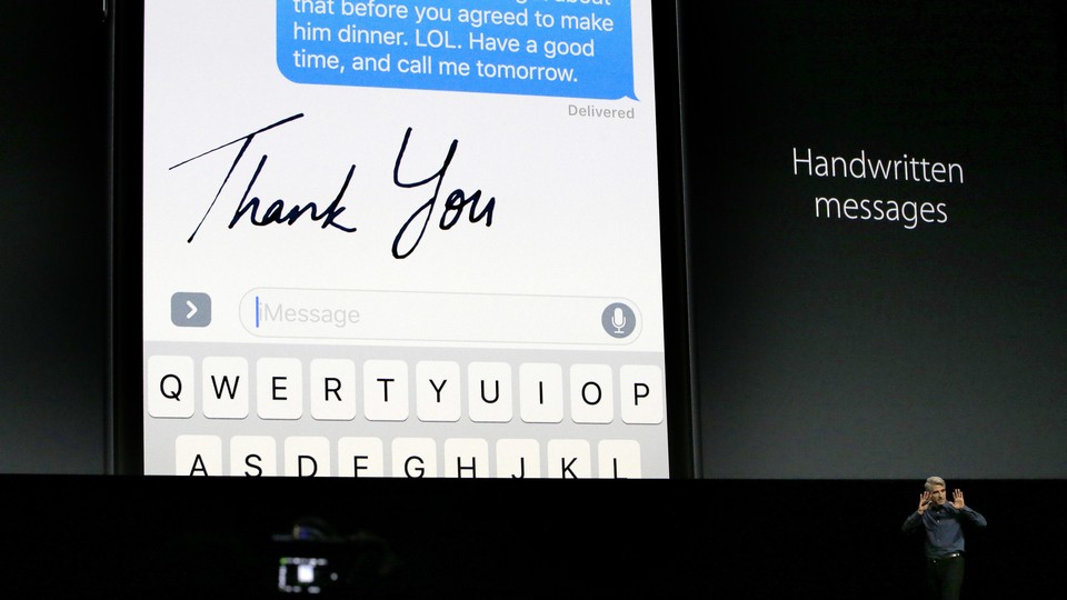 Craig Federighi, Apple’s senior vice president of software, announces new iMessage features at a developer event in June.