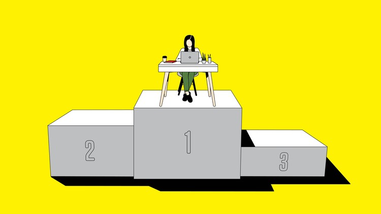 A woman works at her home office on a pedestal with three places.