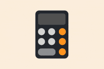 An animated cartoon of a calculator with a button falling off
