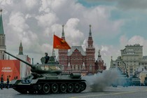 A photo of a tank in a parade at Red Square in Moscow for Victory Day over Nazi Germany, 2022