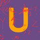The letter 'u' surrounded by scribbles attempting to spell out the shortened version of 'usual'